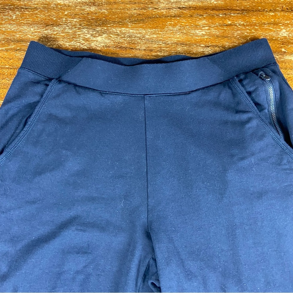 Chico's Size 1 Regular French Terry Joggers Dark Navy Blue Sweat Pants Workout - Picture 5 of 8